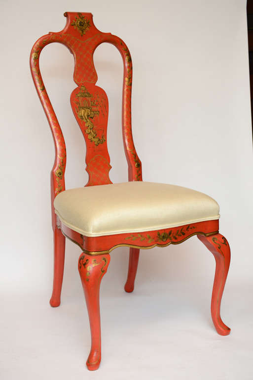 Vintage set of Four Chinoiserie Red Chairs