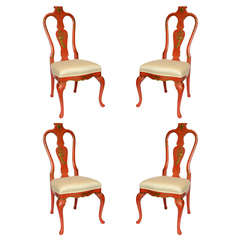Vintage set of Four Chinoiserie Red Chairs
