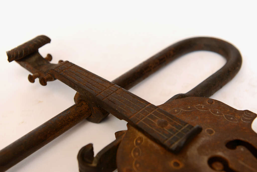 Whimsical Violin Iron Lock and Key at 1stdibs