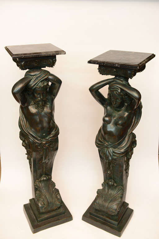 Pair Neo Classical Cast Bronze Pedestal Statue at 1stDibs