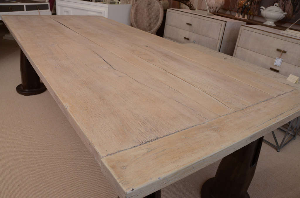 Industrial Cast Iron and Limed Oak Refectory Table 2