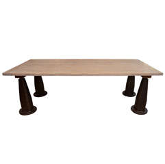 Industrial Cast Iron and Limed Oak Refectory Table