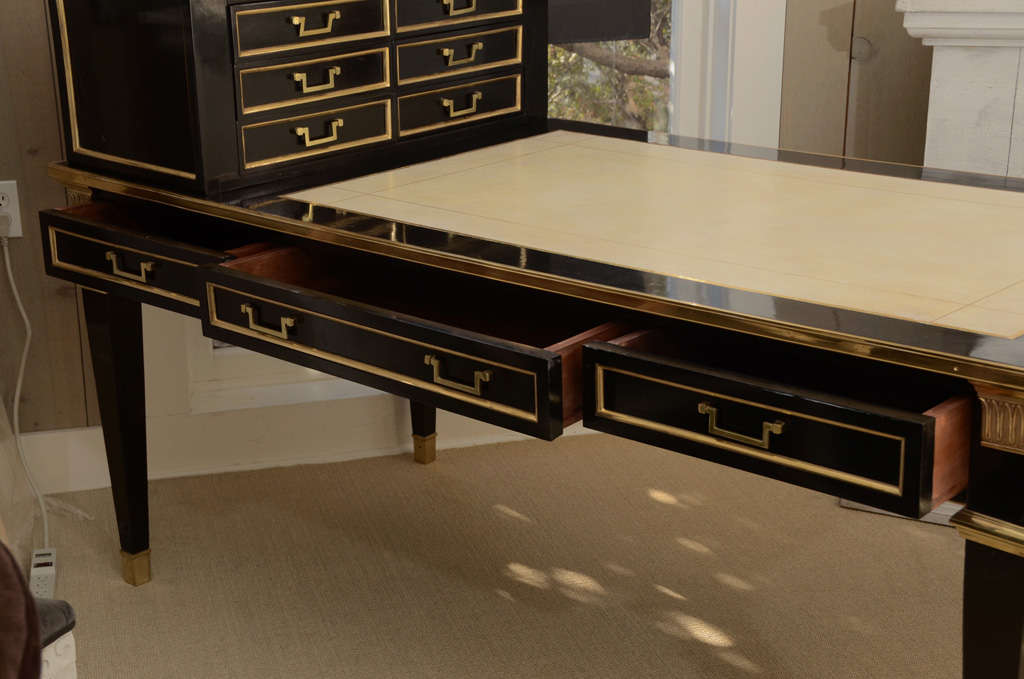 French Spectacular Jansen Gilt Mounted and Black Lacquered Desk