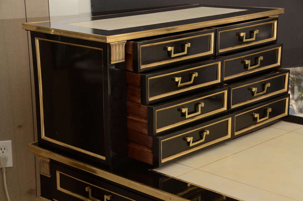 Mid-20th Century Spectacular Jansen Gilt Mounted and Black Lacquered Desk