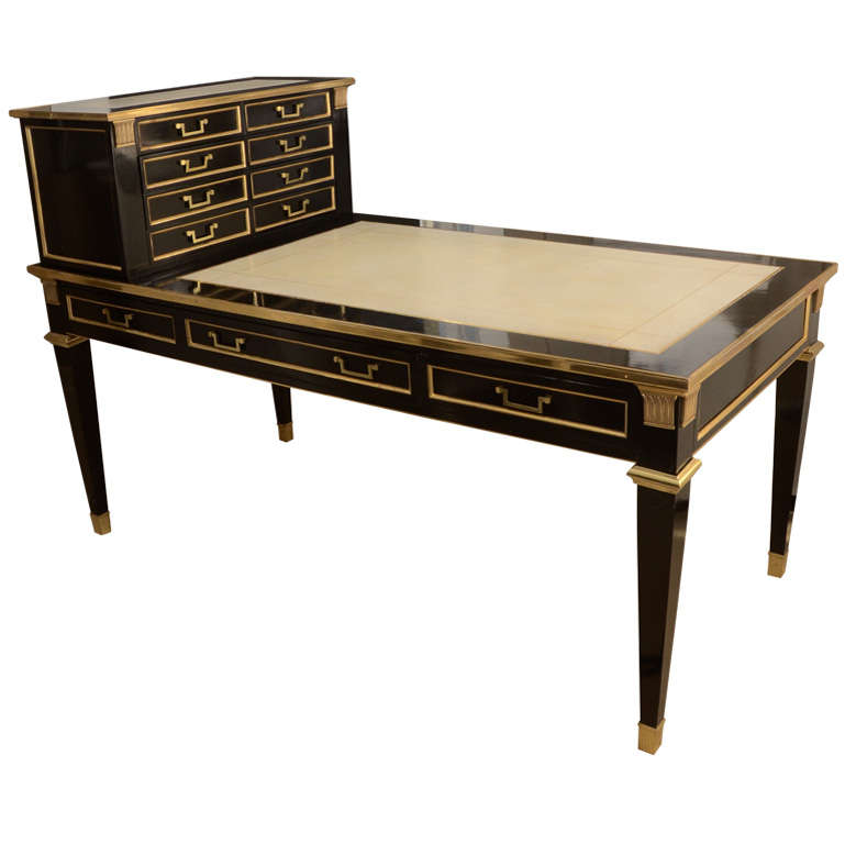 Spectacular Jansen Gilt Mounted and Black Lacquered Desk