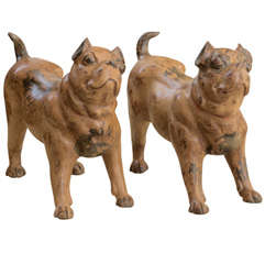 Pair of Polychrome Decorated Terracotta Figures of Bull Dogs
