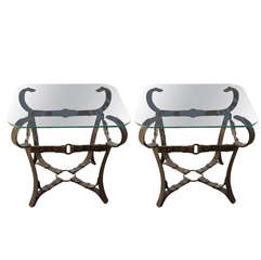 Pair of Unusual Iron Occasional Tables with Glass Tops
