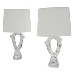 Pair of Crystal Table Lamps by Daum