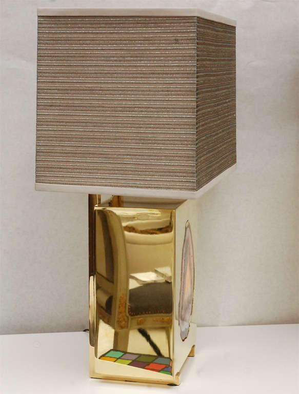 Agate Lampes de table « Pedra » édition spéciale en laiton et agate, étiquette privée Dragonette en vente