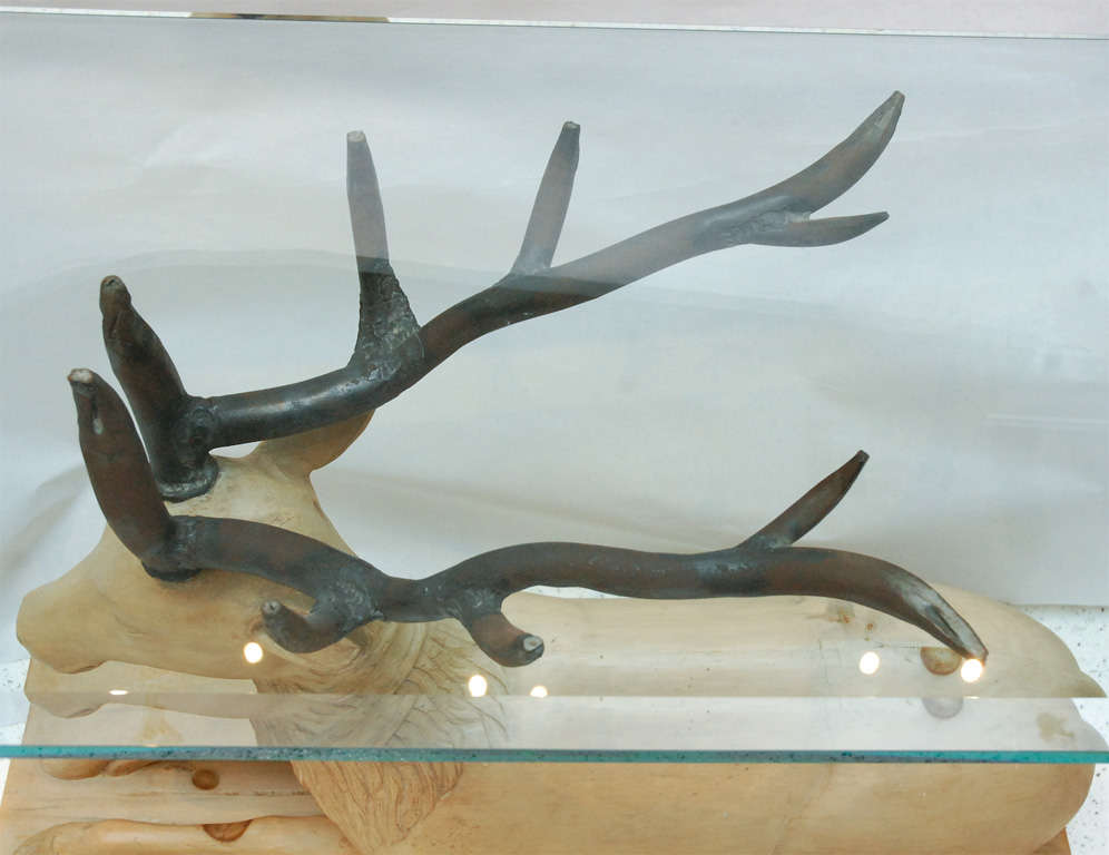 Late 20th Century  Carved Wood and Iron Stag Console Table