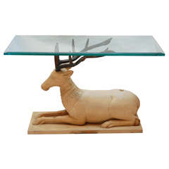  Carved Wood and Iron Stag Console Table