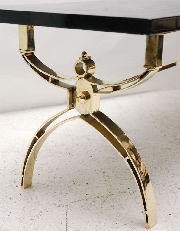 Chic Polished Brass and Lacquered Wood Cocktail Table 2