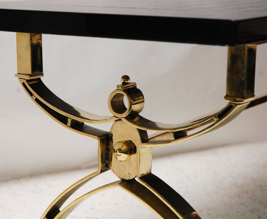 Chic Polished Brass and Lacquered Wood Cocktail Table 3