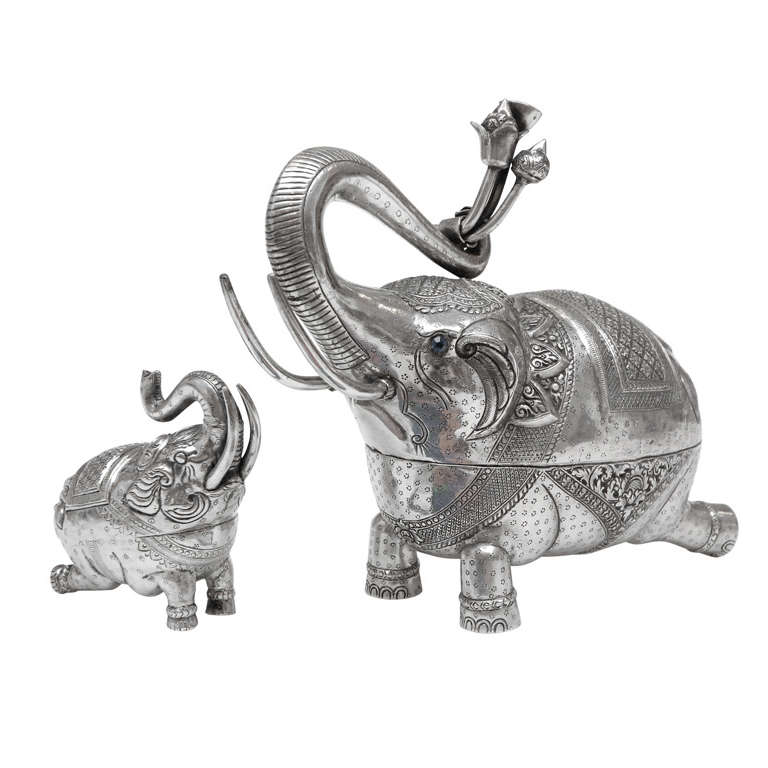 Set of Two Sterling Silver Elephant Boxes