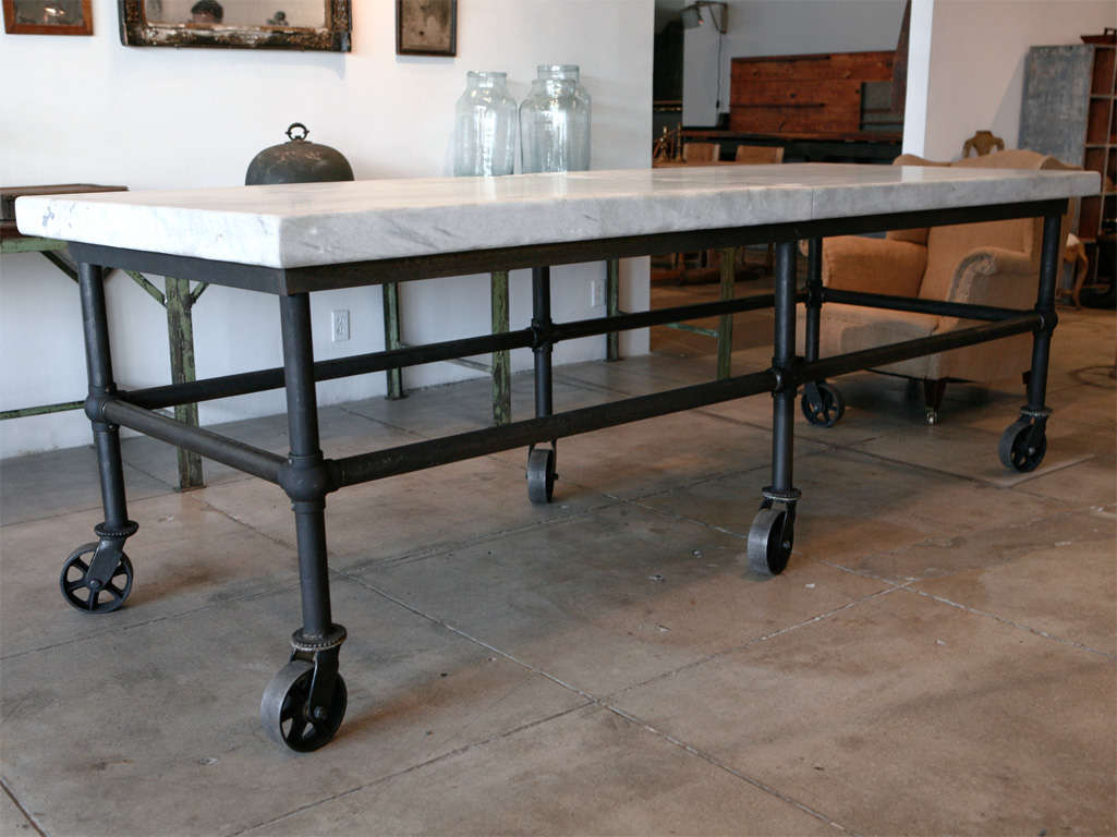 Massive Carrera Slab Top Kitchen Table, New England