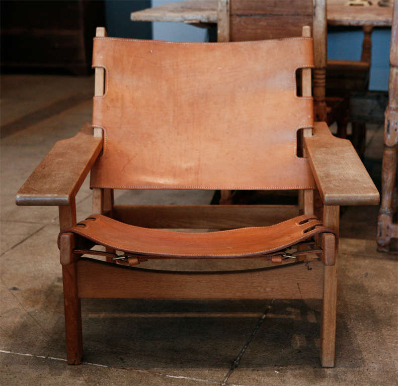 an easy chair by erling jessen in original danish oak frame & cognac leather.