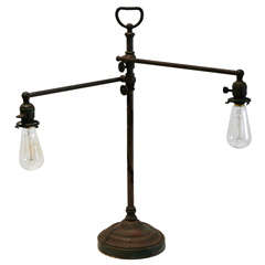 Used Large Bronze Double-headed Task Light , Maine Ca. 1900