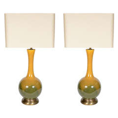 Pair of Mid-Century Modern Ceramic Long Neck Lamps 