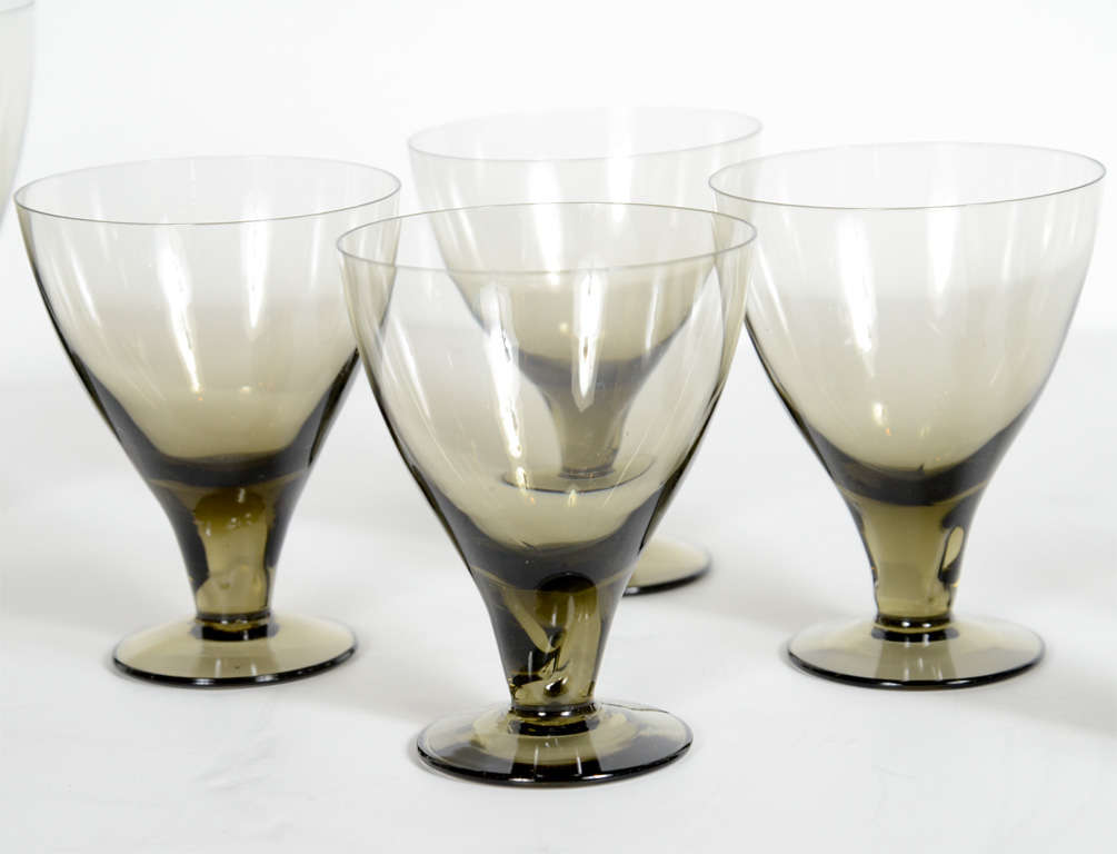 Oustanding Modernist Set of 24Piece Smoked Crystal Stemware by Orrefors In Excellent Condition In Fort Lauderdale, FL