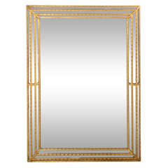 Elegant Neoclassic Gold Leaf Mirror with Hand Carved Triple Border Design