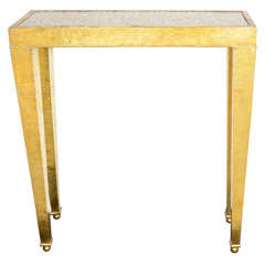 Exotic Ostrich Eggshell and Hand Forged Brass Metal Console Table