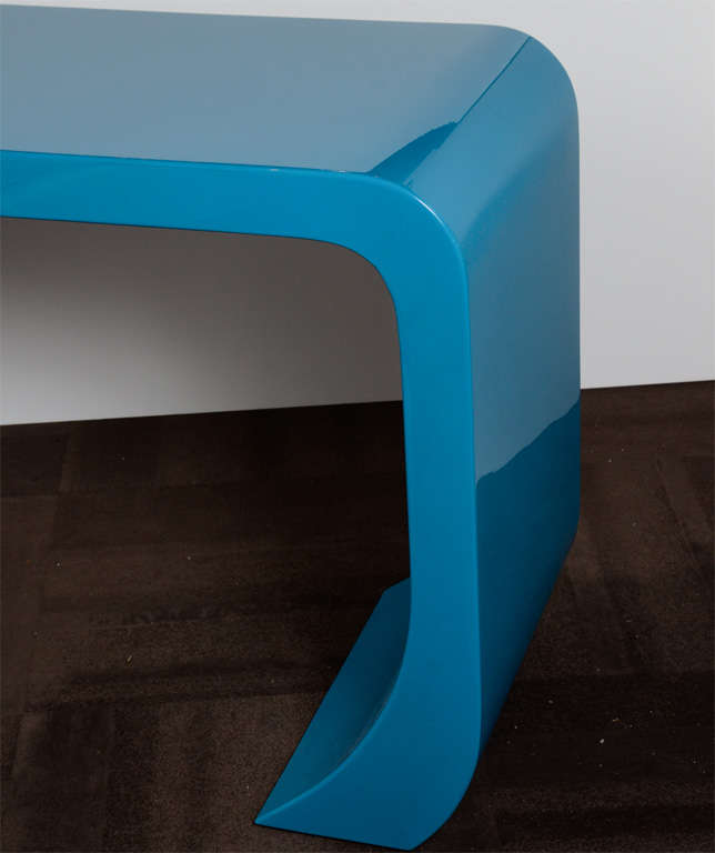 American Mid-Century Modern Console Table in Peacock Blue in the Style of Karl Springer