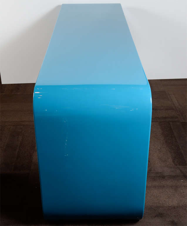 Lacquered Mid-Century Modern Console Table in Peacock Blue in the Style of Karl Springer