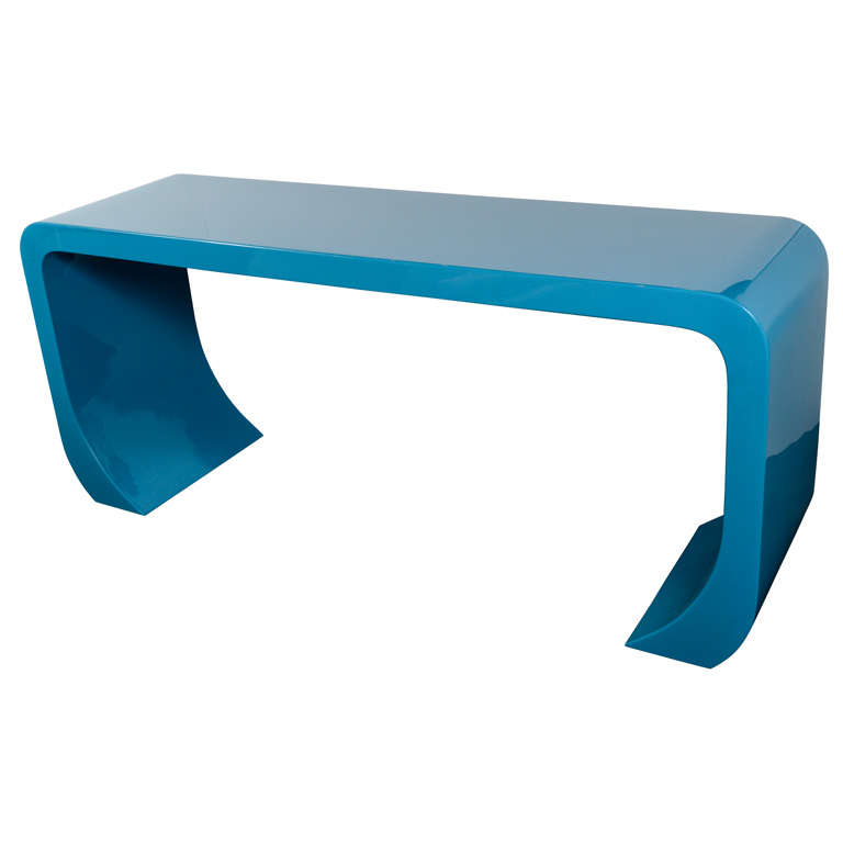 Mid-Century Modern Console Table in Peacock Blue in the Style of Karl Springer