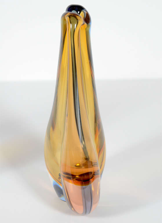 20th Century Pair of Modernist Teardrop Vases in Handblown Glass by Bohemia