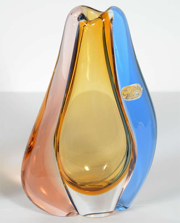 Pair of Modernist Teardrop Vases in Handblown Glass by Bohemia 1