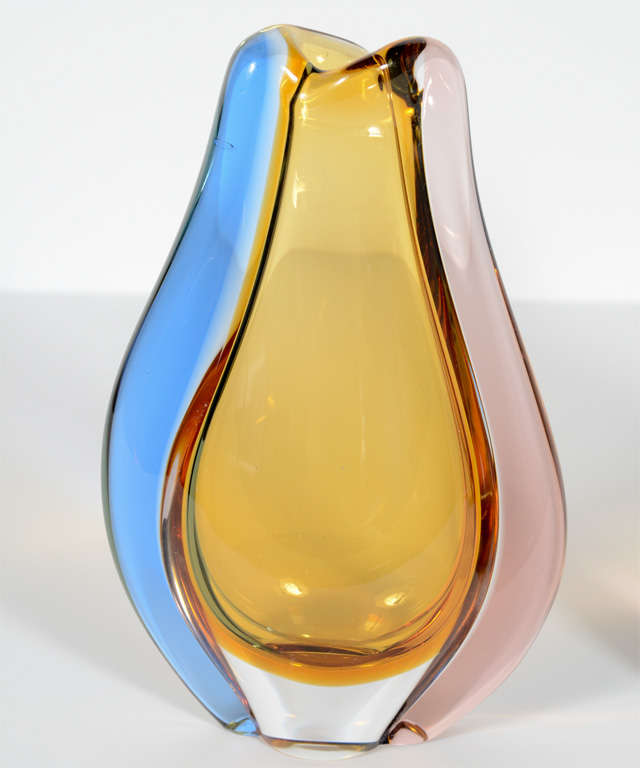 Pair of Modernist Teardrop Vases in Handblown Glass by Bohemia 3