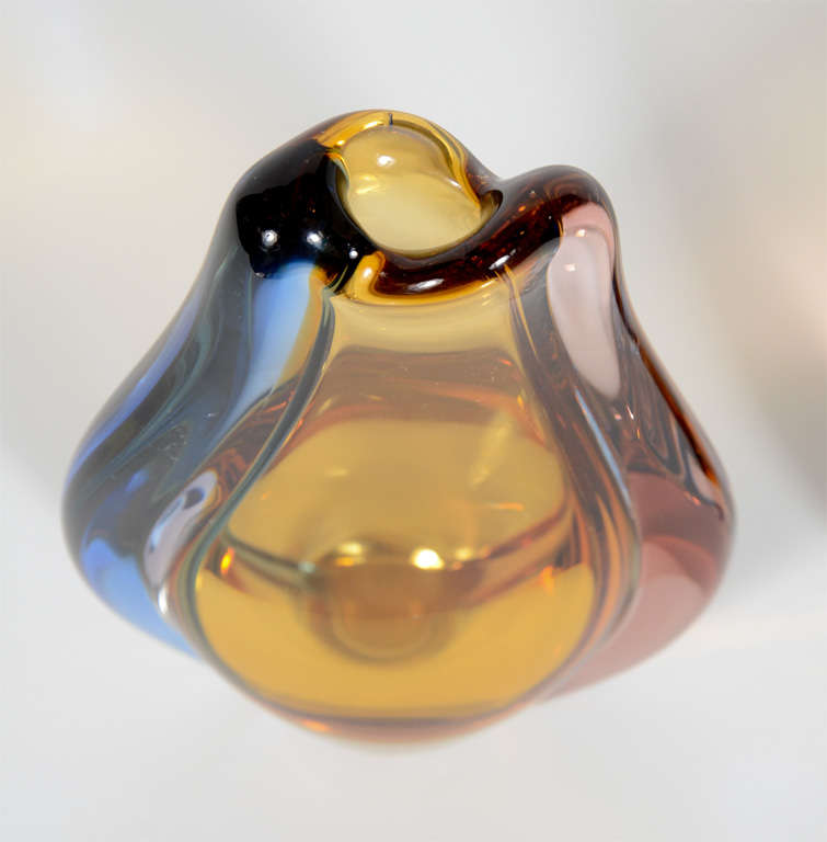 Pair of Modernist Teardrop Vases in Handblown Glass by Bohemia 4