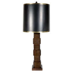Sculptural Hand-Carved Wood Lamp in the Style of Louise Nevelson