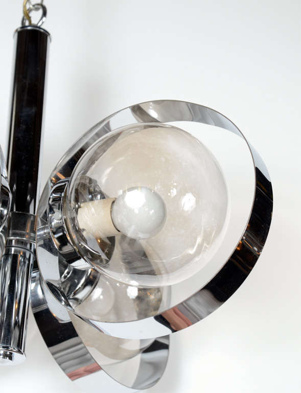 American Modernist Orb Chandelier with Spherical Design in Chrome and Smoked Glass