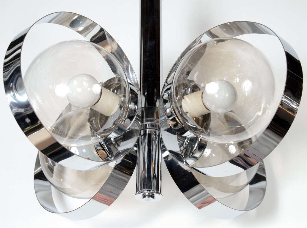 Modernist Orb Chandelier with Spherical Design in Chrome and Smoked Glass In Excellent Condition In Fort Lauderdale, FL