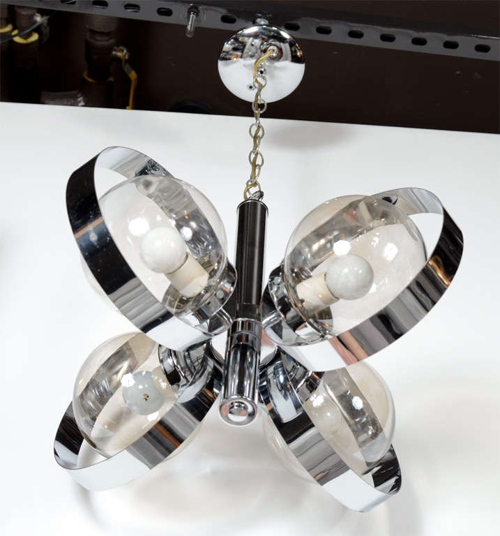 20th Century Modernist Orb Chandelier with Spherical Design in Chrome and Smoked Glass