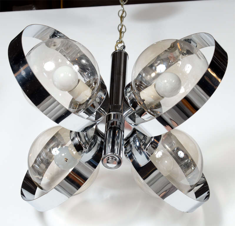 Modernist Orb Chandelier with Spherical Design in Chrome and Smoked Glass 1