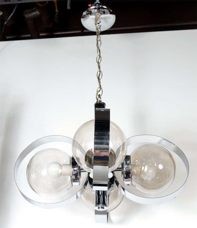 Modernist Orb Chandelier with Spherical Design in Chrome and Smoked Glass 2