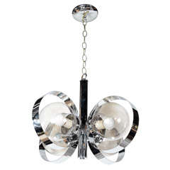 Modernist Orb Chandelier with Spherical Design in Chrome and Smoked Glass