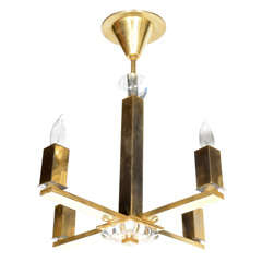 Art Deco Modernist Brass Chandelier Designed by Jacques Adnet