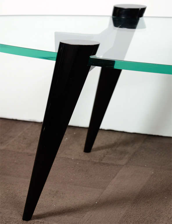 Ebonized Mid-Century Modern Narrow Elliptic Coffee Table with Tapered Legs
