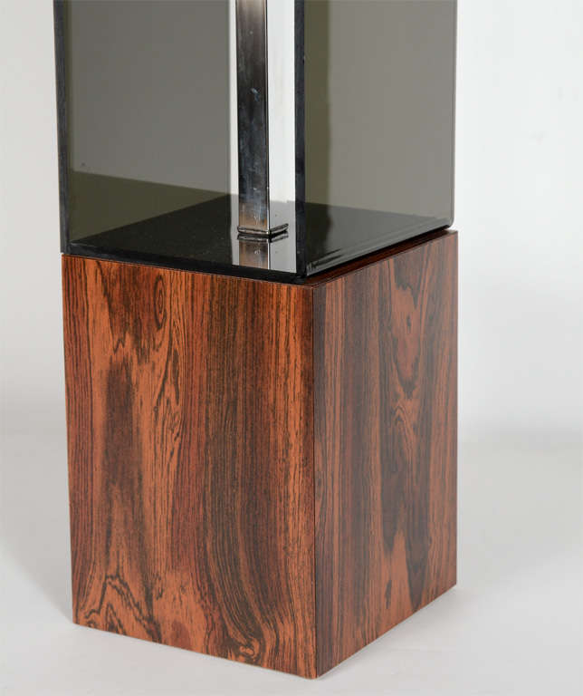 American Pair of Mid Century Smoked Lucite and Wood Modernist Lamps