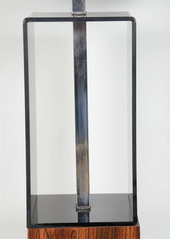 20th Century Pair of Mid Century Smoked Lucite and Wood Modernist Lamps