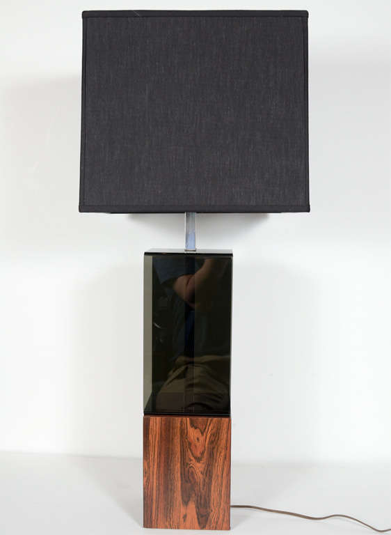 Pair of Mid Century Smoked Lucite and Wood Modernist Lamps 1