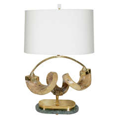 Outstanding Double Rams Horn Lamp with Exotic Marble Base 