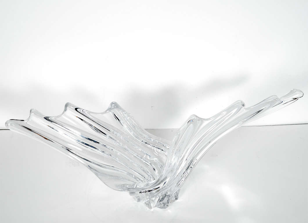 French Stylized Crystal Centerpiece Bowl with Wing Design by Art Vannes