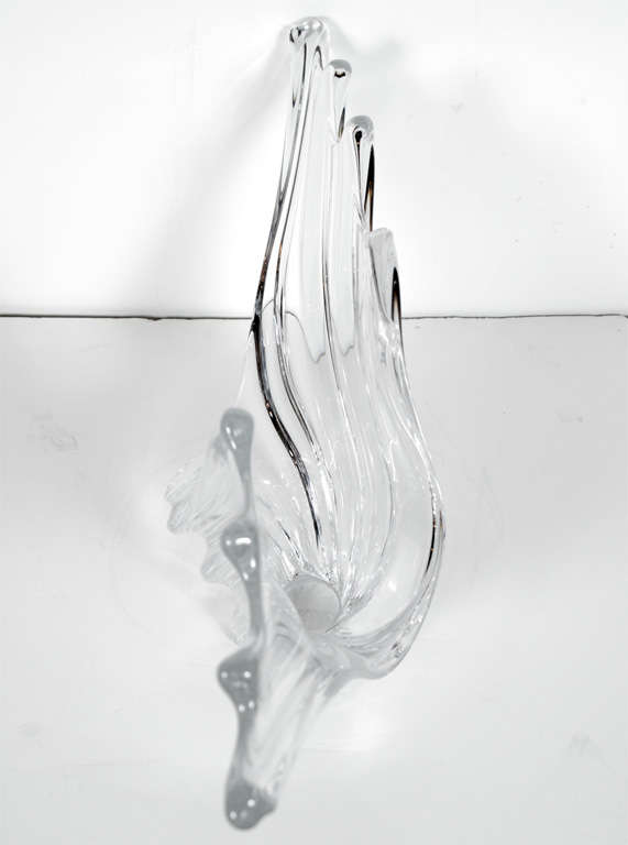 20th Century Stylized Crystal Centerpiece Bowl with Wing Design by Art Vannes