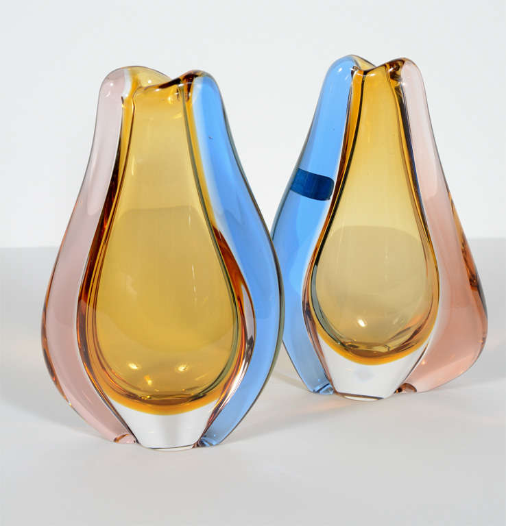 Pair of Modernist Teardrop Vases in Handblown Glass by Bohemia at 1stdibs