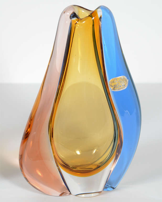Pair of Modernist Teardrop Vases in Handblown Glass by Bohemia at 1stdibs