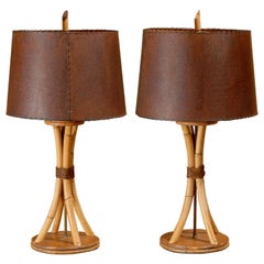 Surviving Pair of Rattan and Rush Lamps in the Style of Paul Frankl, circa 1940